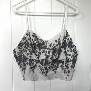 Shein Curve blue embroidery flower cami crop top